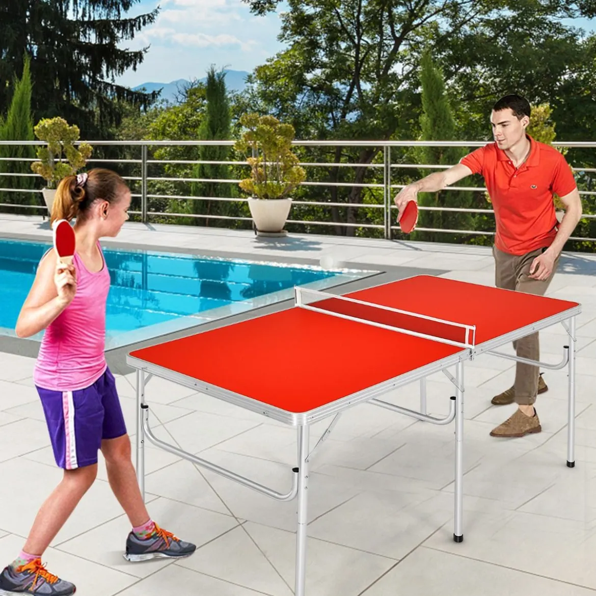 Tischtennisplatte Tischtennis Platte Tischtennistisch klappbar 152,5 x 76 x 76 cm Rot + Silber