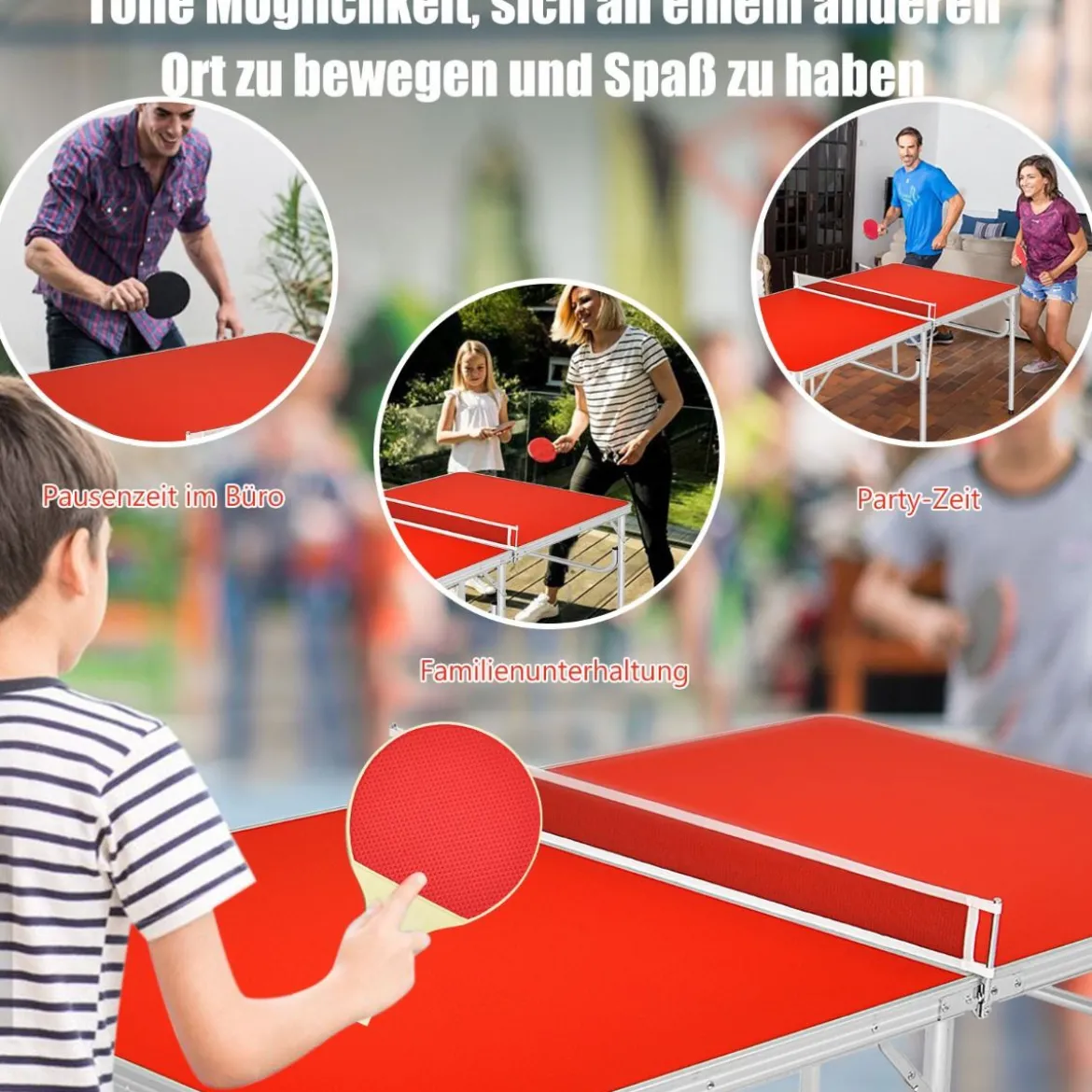 Tischtennisplatte Tischtennis Platte Tischtennistisch klappbar 152,5 x 76 x 76 cm Rot + Silber