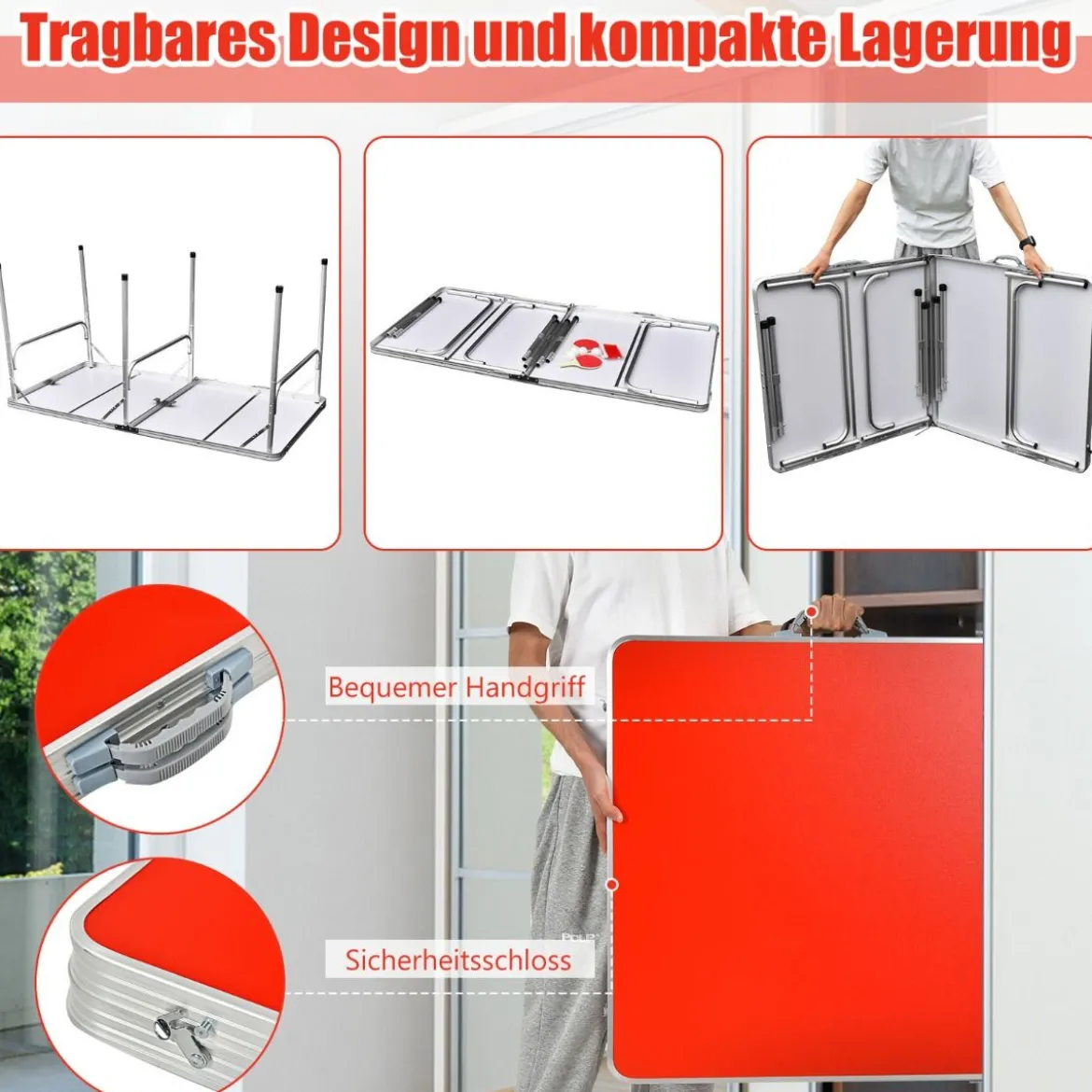 Tischtennisplatte Tischtennis Platte Tischtennistisch klappbar 152,5 x 76 x 76 cm Rot + Silber