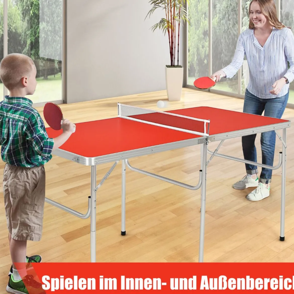 Tischtennisplatte Tischtennis Platte Tischtennistisch klappbar 152,5 x 76 x 76 cm Rot + Silber
