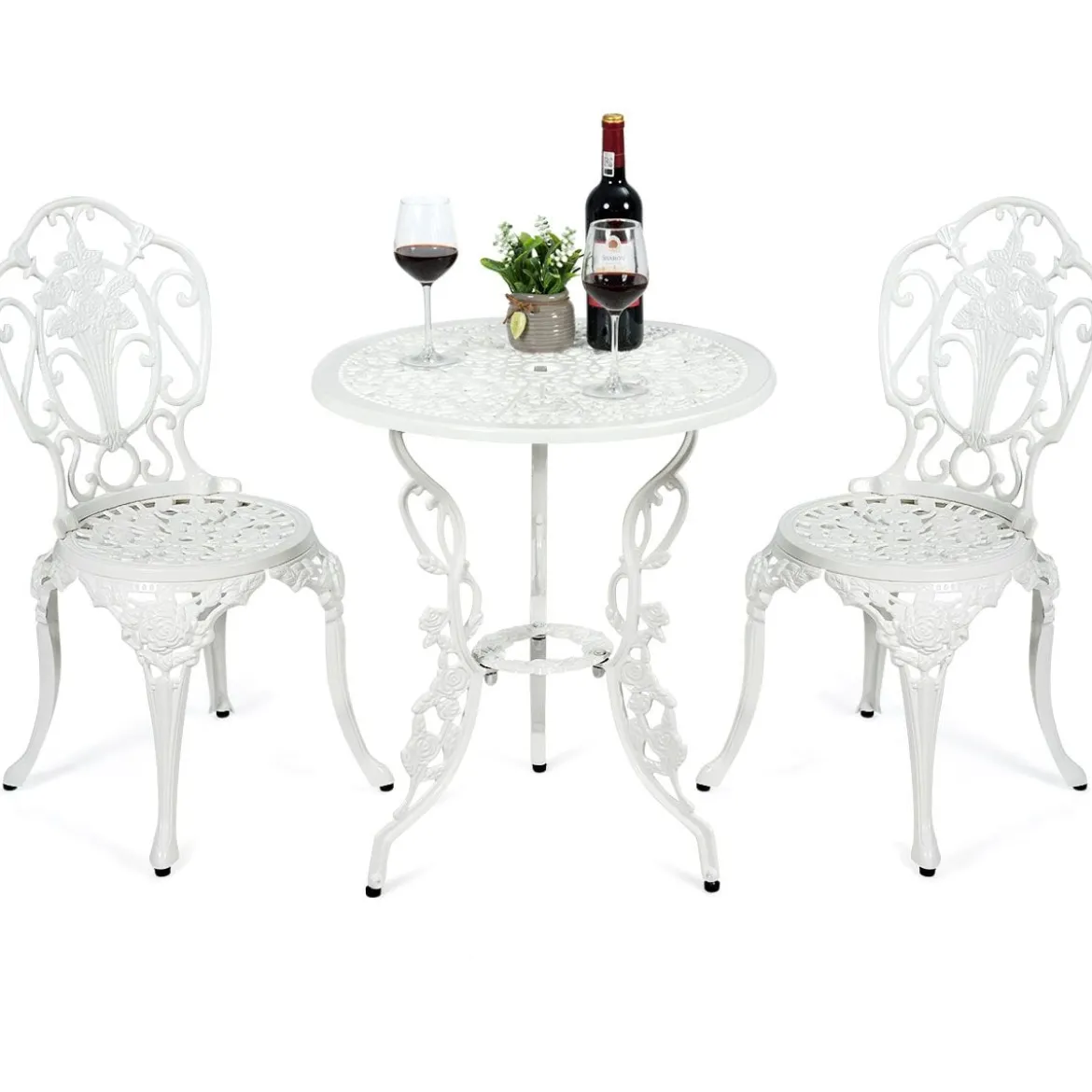 3tlg. Antik Bistroset Garten Sitzgruppe Balkonset mit 2 Stühle Alu Weiß