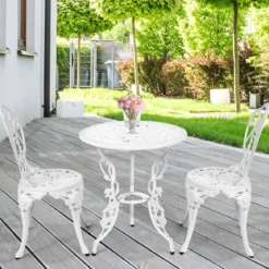 3tlg. Antik Bistroset Garten Sitzgruppe Balkonset mit 2 Stühle Alu Weiß