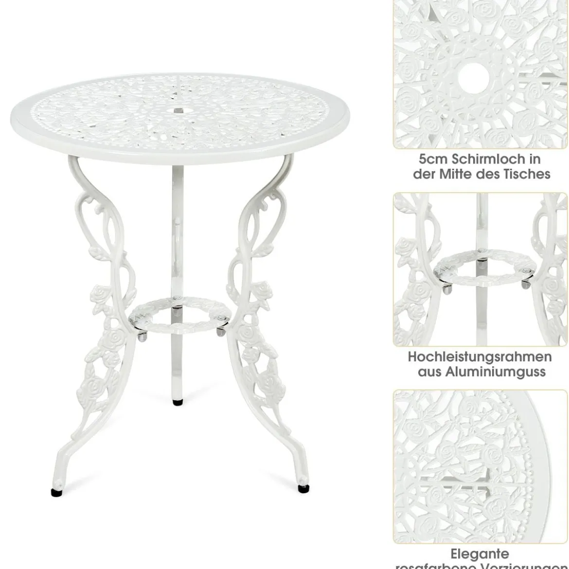 3tlg. Antik Bistroset Garten Sitzgruppe Balkonset mit 2 Stühle Alu Weiß