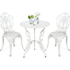 3tlg. Antik Bistroset Garten Sitzgruppe Balkonset mit 2 Stühle Alu Weiß
