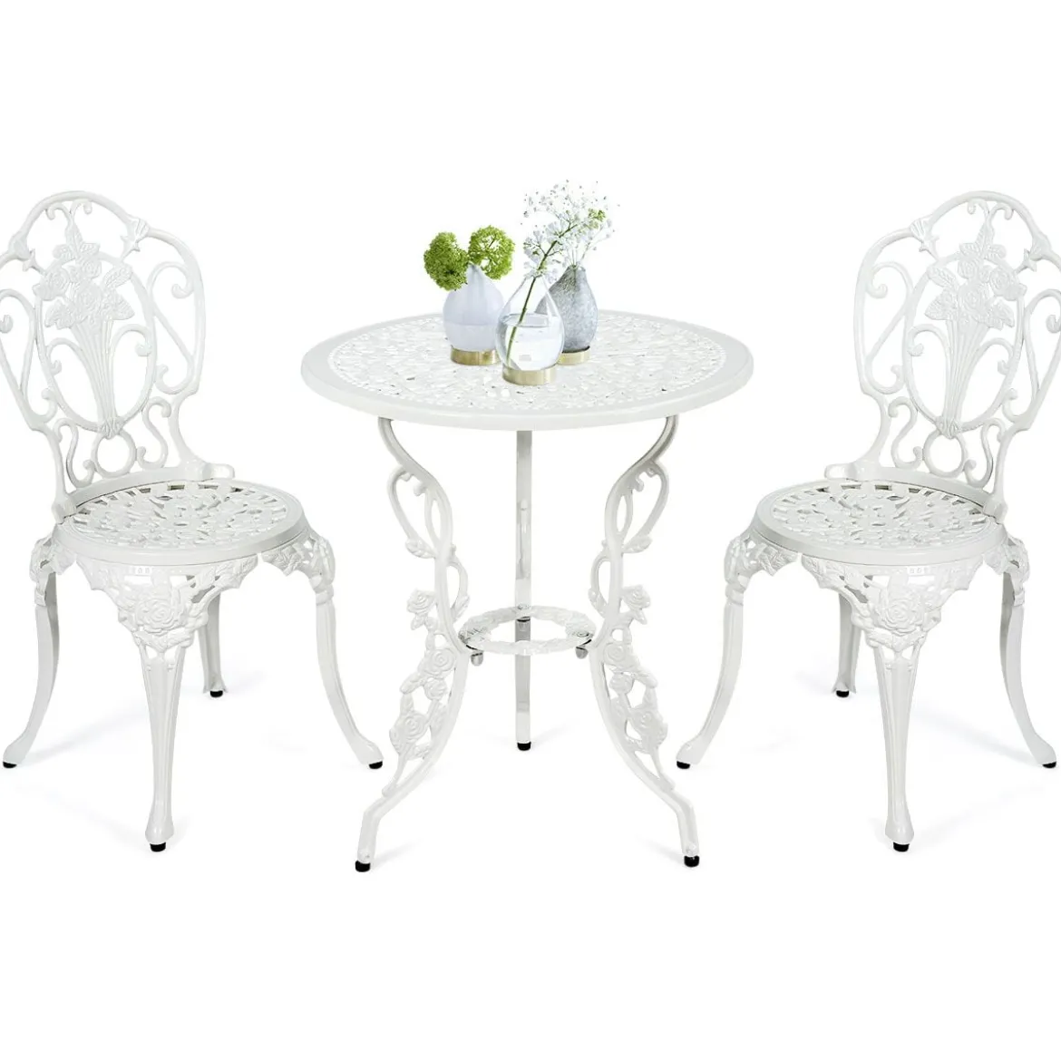 3tlg. Antik Bistroset Garten Sitzgruppe Balkonset mit 2 Stühle Alu Weiß