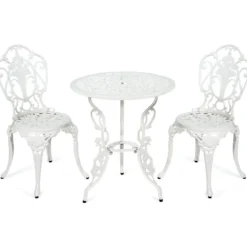 3tlg. Antik Bistroset Garten Sitzgruppe Balkonset mit 2 Stühle Alu Weiß