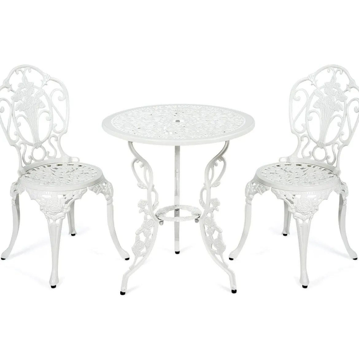 3tlg. Antik Bistroset Garten Sitzgruppe Balkonset mit 2 Stühle Alu Weiß
