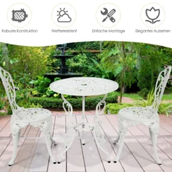 3tlg. Antik Bistroset Garten Sitzgruppe Balkonset mit 2 Stühle Alu Weiß