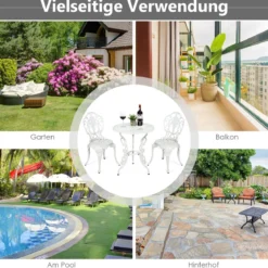 3tlg. Antik Bistroset Garten Sitzgruppe Balkonset mit 2 Stühle Alu Weiß