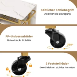 3 tlg. Ausziehbares Esstisch-SetKlappbarer Küchentisch auf Rollen mit 2 Stühlen & Weinregal