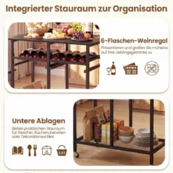 3 tlg. Ausziehbares Esstisch-SetKlappbarer Küchentisch auf Rollen mit 2 Stühlen & Weinregal
