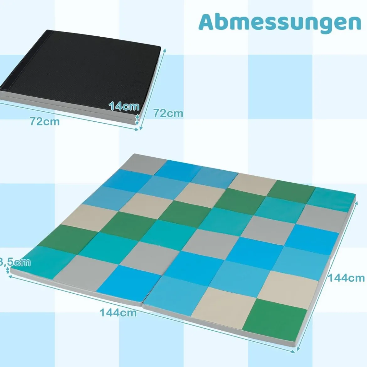 2 tlg. Baby Faltbare Krabblematte mit Kletterverschluss & Kunstleder Bodenmatte & Schaumstoff Blau