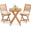 3tlg. Balkonmöbel Set Bistrotisch mit 2 Stühlen klappbares Balkonset aus Akazienholz mit 2 Kissen Cremeweiß (Horizontal)