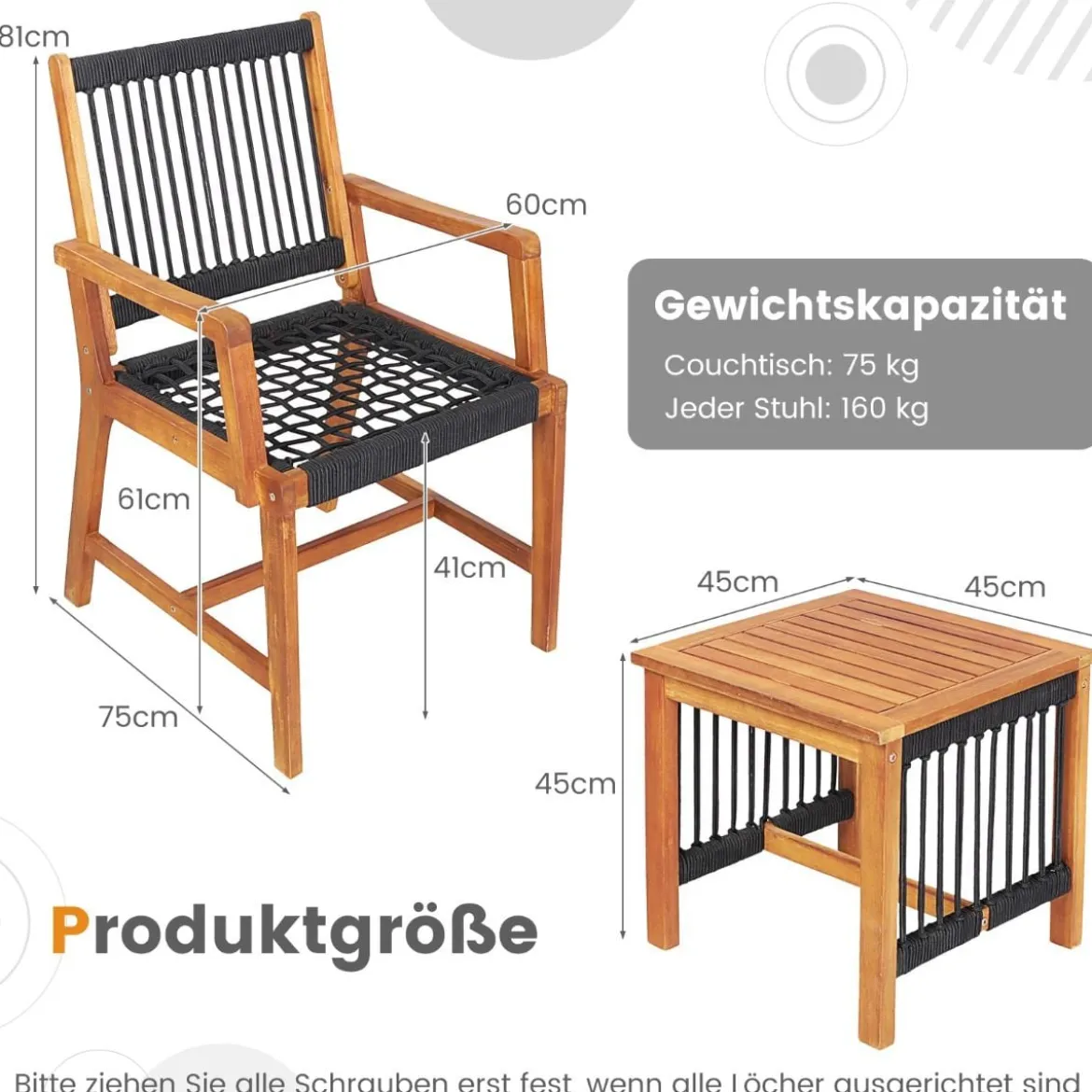 3tlg. Bistroset 2 Gartenstühle & Beistelltisch aus Akazienholz Gartenmöbel-Set