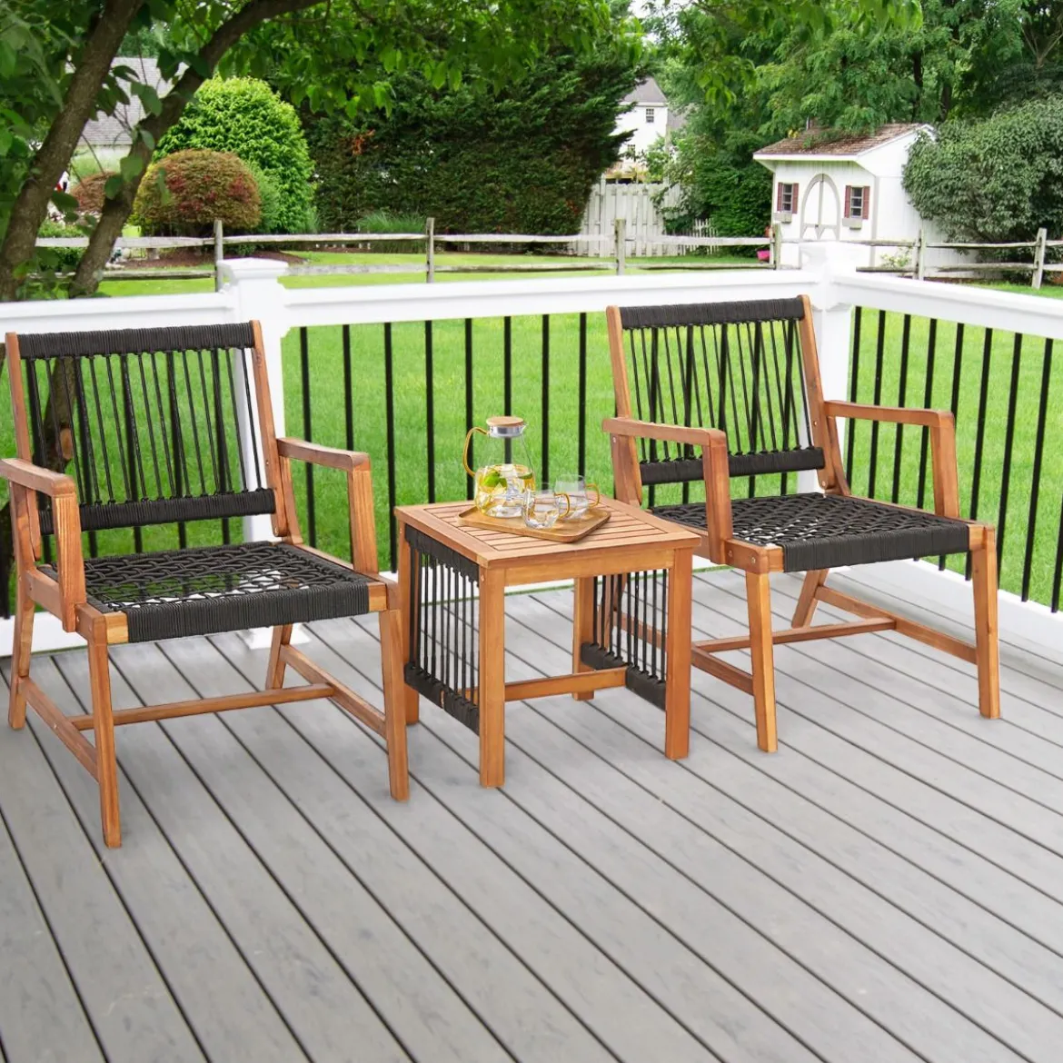 3tlg. Bistroset 2 Gartenstühle & Beistelltisch aus Akazienholz Gartenmöbel-Set