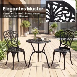 3 tlg. Bistroset inkl. Bistrotisch & 2 Stühle Gartengarnitur aus Aluminiumguss Sitzgruppe Balkonset
