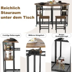 3 TLG. Essgruppe Klappbarer Küchentisch mit 2 Hocker & Weinregal & Ablagen Esszimmergruppe