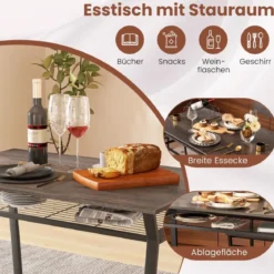 5 tlg. Esstisch Set Küchentisch mit 4 Stühlen & Regal Industrie Essgruppe Sitzgruppe Grau
