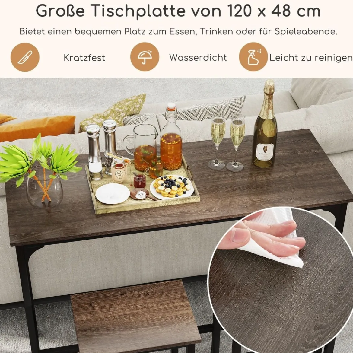 3 TLG. Esstischset mit Stehtisch & 2 Hockern Industrieller Küchentisch in Thekenhöhe Sitzgarnitur