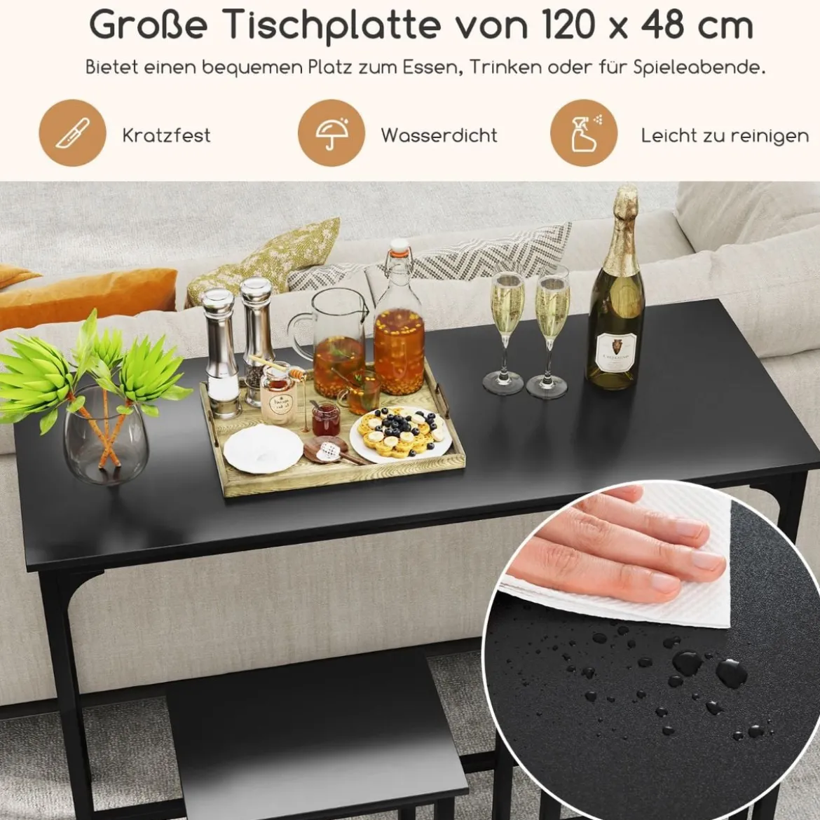 3 TLG. Esstischset mit Stehtisch & 2 Hockern Industrieller Küchentisch in Thekenhöhe Sitzgarnitur
