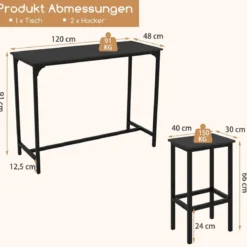 3 TLG. Esstischset mit Stehtisch & 2 Hockern Industrieller Küchentisch in Thekenhöhe Sitzgarnitur