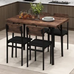 5 tlg. Esszimmer-Set für 4 Personen Industrieller Küchentisch & 4 Kunstleder Polsterstühle