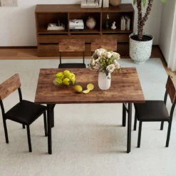 5 tlg. Esszimmer-Set für 4 Personen Industrieller Küchentisch & 4 Kunstleder Polsterstühle