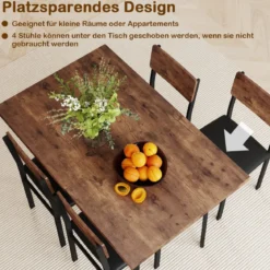 5 tlg. Esszimmer-Set für 4 Personen Industrieller Küchentisch & 4 Kunstleder Polsterstühle