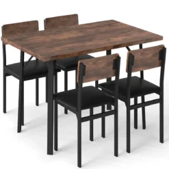 5 tlg. Esszimmer-Set für 4 Personen Industrieller Küchentisch & 4 Kunstleder Polsterstühle