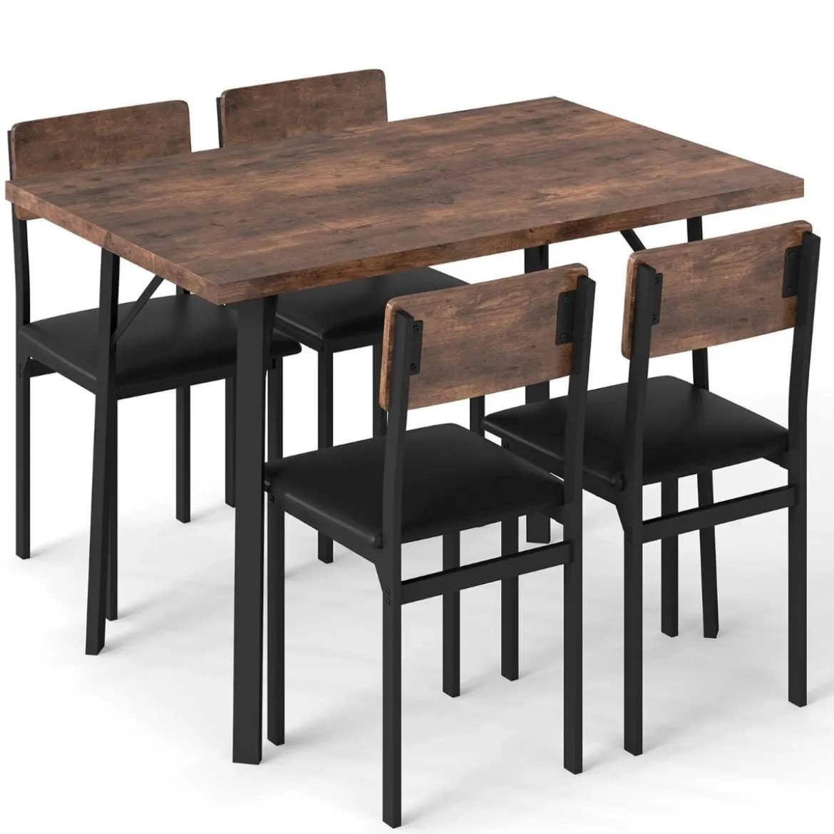 5 tlg. Esszimmer-Set für 4 Personen Industrieller Küchentisch & 4 Kunstleder Polsterstühle