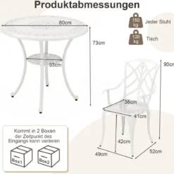 5-TLG. Gartenmöbel Set aus Aluminiumguss inkl. 4 Stühle & 1 Tisch mit Schirmloch Gartengarnitur