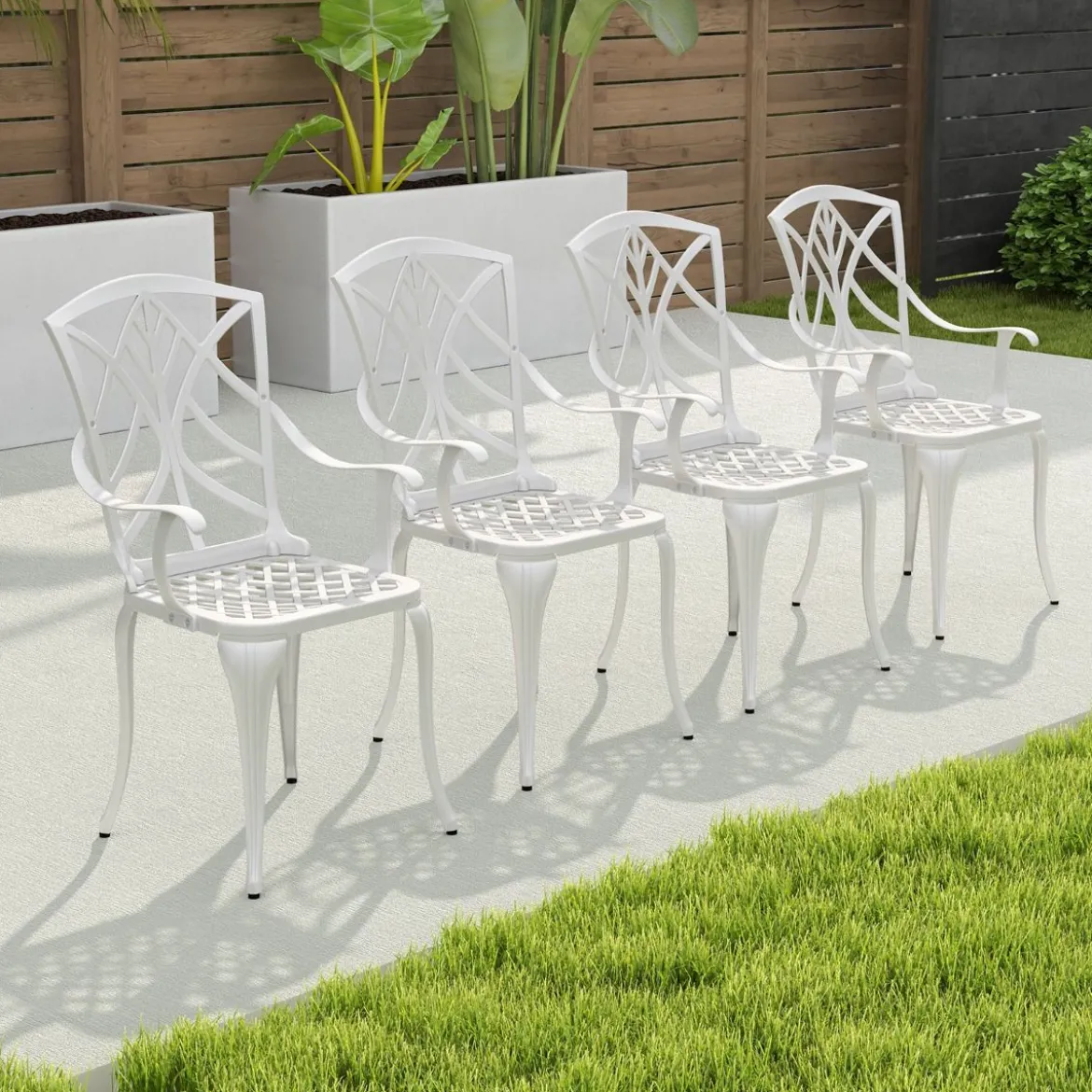 5-TLG. Gartenmöbel Set aus Aluminiumguss inkl. 4 Stühle & 1 Tisch mit Schirmloch Gartengarnitur