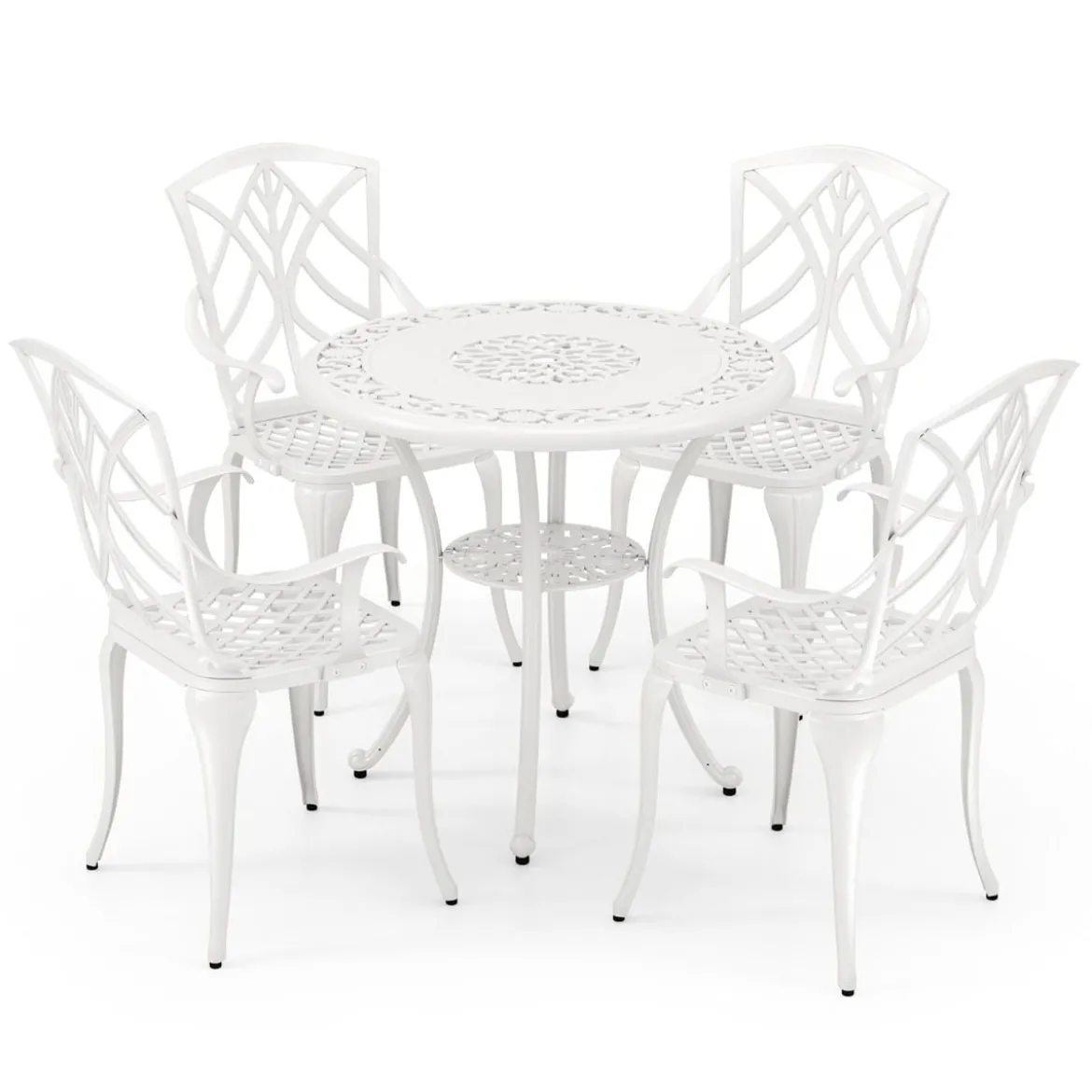 5-TLG. Gartenmöbel Set aus Aluminiumguss inkl. 4 Stühle & 1 Tisch mit Schirmloch Gartengarnitur