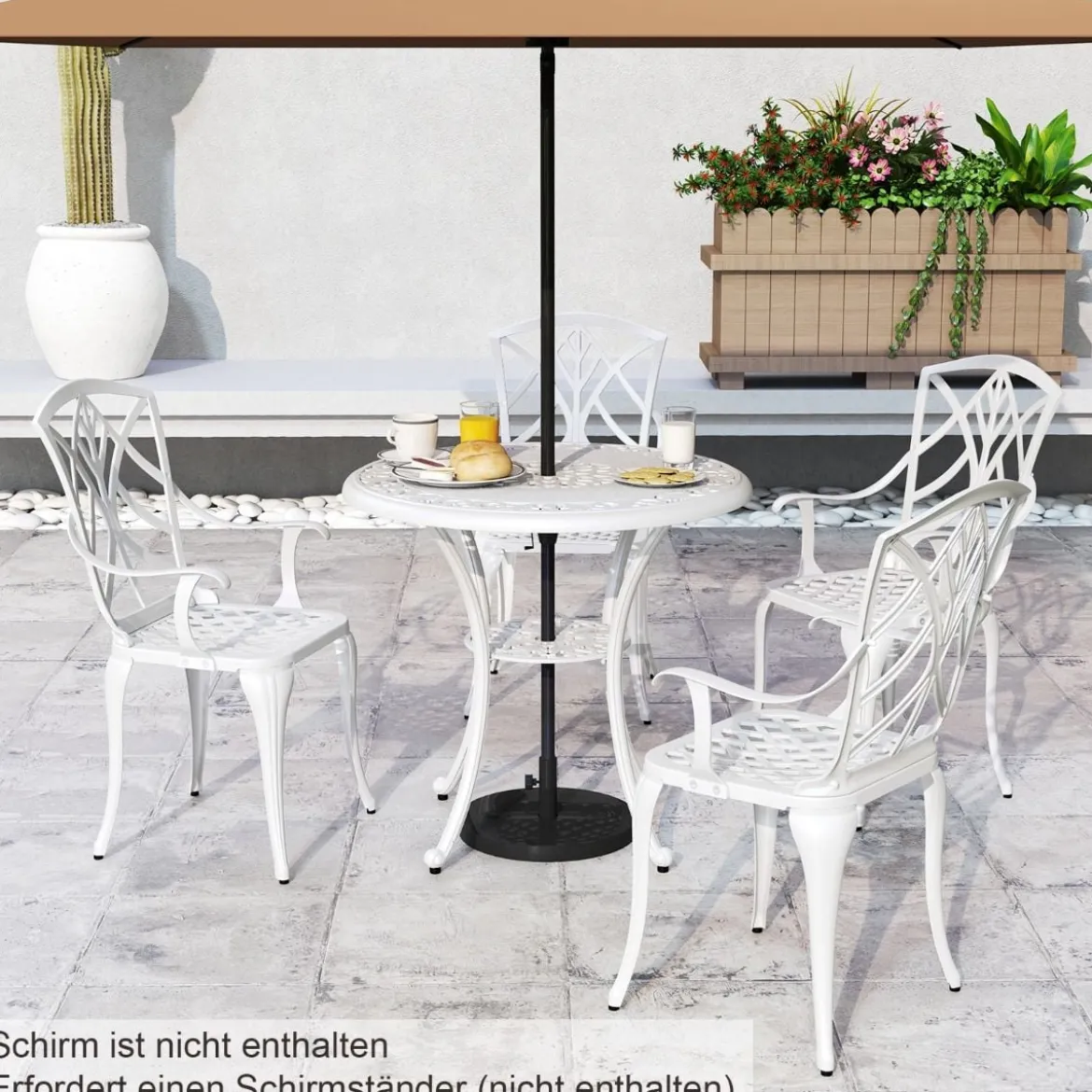 5-TLG. Gartenmöbel Set aus Aluminiumguss inkl. 4 Stühle & 1 Tisch mit Schirmloch Gartengarnitur
