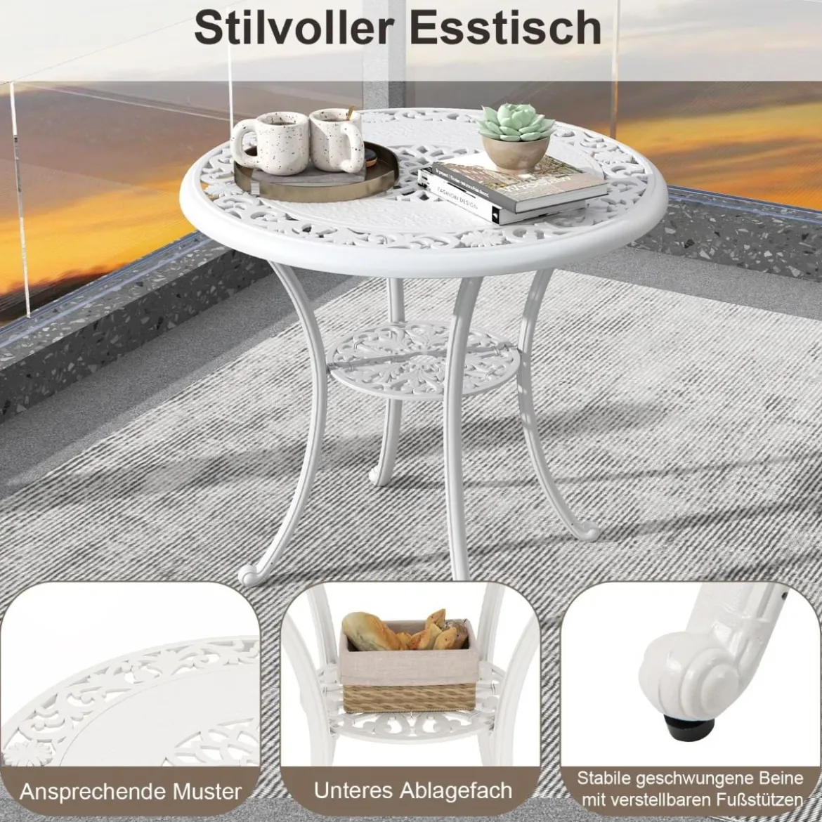 5-TLG. Gartenmöbel Set aus Aluminiumguss inkl. 4 Stühle & 1 Tisch mit Schirmloch Gartengarnitur