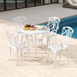 5-TLG. Gartenmöbel Set aus Aluminiumguss inkl. 4 Stühle & 1 Tisch mit Schirmloch Gartengarnitur