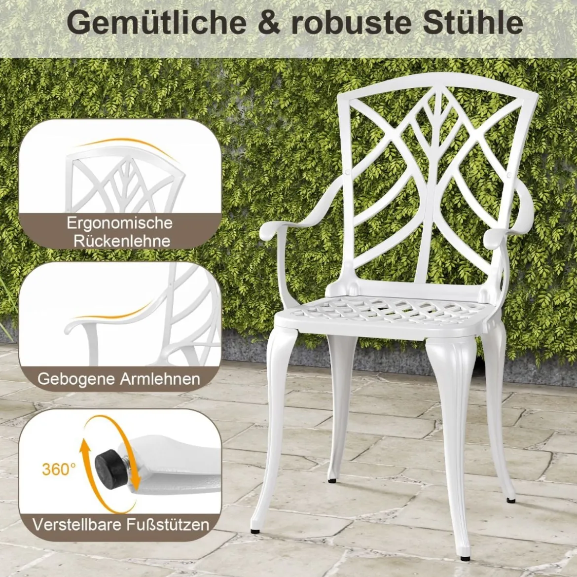5-TLG. Gartenmöbel Set aus Aluminiumguss inkl. 4 Stühle & 1 Tisch mit Schirmloch Gartengarnitur