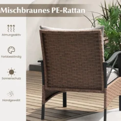 5tlg. Gartenmöbel Set aus PE-Polyrattan inkl. Hocker & Tisch & 2 Stühle mit Kissen Balkonset