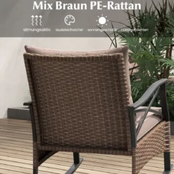3tlg. Gartenmöbel Set aus PE-Polyrattan inkl. 2 Schaukelstühle mit Kissen & Tisch Balkonmöbel