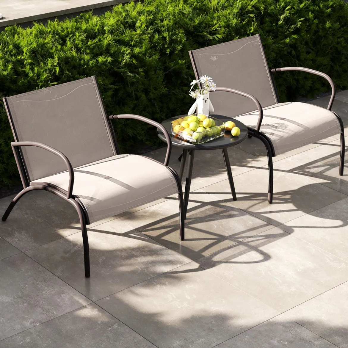 3-TLG. Gartenmöbel Set Balkonset mit 2 Stühlen & Tisch Balkonmöbel mit Breiter Sitzfläche