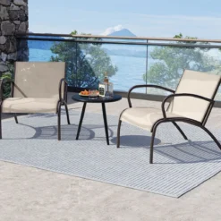 3-TLG. Gartenmöbel Set Balkonset mit 2 Stühlen & Tisch Balkonmöbel mit Breiter Sitzfläche