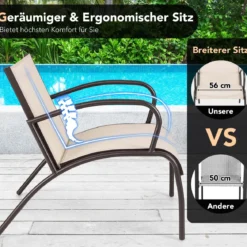 3-TLG. Gartenmöbel Set Balkonset mit 2 Stühlen & Tisch Balkonmöbel mit Breiter Sitzfläche