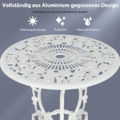 3-tlg. Gartenmöbel Set Balkonset mit 2 Stühle & Tisch aus Aluminiumguss & Gusseisen Rosen