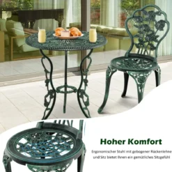 3-tlg. Gartenmöbel Set Balkonset mit 2 Stühle & Tisch aus Aluminiumguss & Gusseisen Rosen