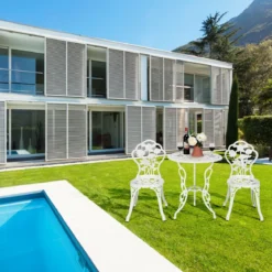 3-tlg. Gartenmöbel Set Balkonset mit 2 Stühle & Tisch aus Aluminiumguss & Gusseisen Rosen