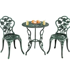 3-tlg. Gartenmöbel Set Balkonset mit 2 Stühle & Tisch aus Aluminiumguss & Gusseisen Rosen