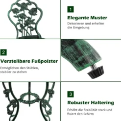 3-tlg. Gartenmöbel Set Balkonset mit 2 Stühle & Tisch aus Aluminiumguss & Gusseisen Rosen