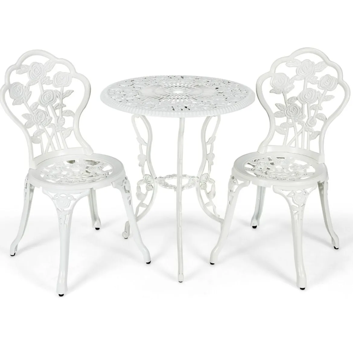3-tlg. Gartenmöbel Set Balkonset mit 2 Stühle & Tisch aus Aluminiumguss & Gusseisen Rosen