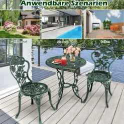 3-tlg. Gartenmöbel Set Balkonset mit 2 Stühle & Tisch aus Aluminiumguss & Gusseisen Rosen