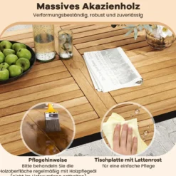 4-TLG. Gartenmöbel Set Essgruppe aus Akazienholz mit Metallrahmen Balkonmöbel mit Tisch 2 Stühle & Sitzbank